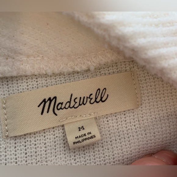 #Madewell Weave Mix Mock Neck Bubble Sleeve Top Cream Mixed Media - Picture 3 of 6
